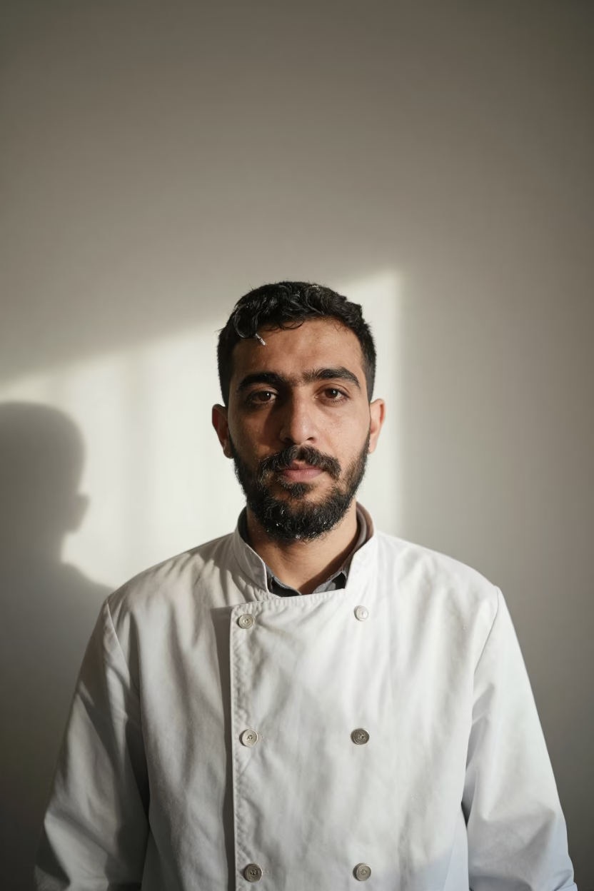 Night Shift Baker Portrait Baghdad Studio in in a north-lit studio in Baghdad