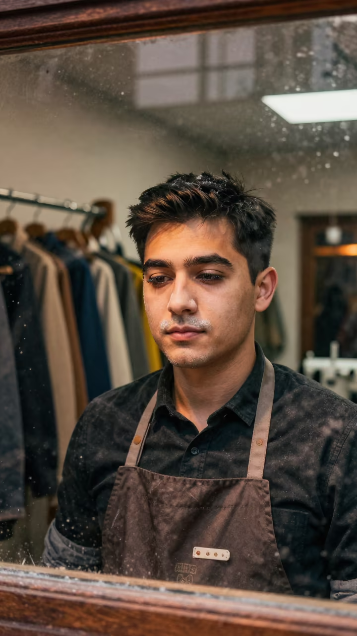 Night Shift Baker in Tailor Shop in in a modest tailor's shop in Zhengzhou