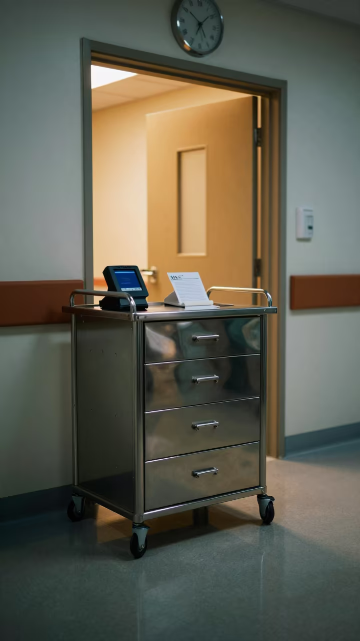 Night Shift Medication Cart in Šiauliai Hospital Wing in inside an imaging suite near Šiauliai