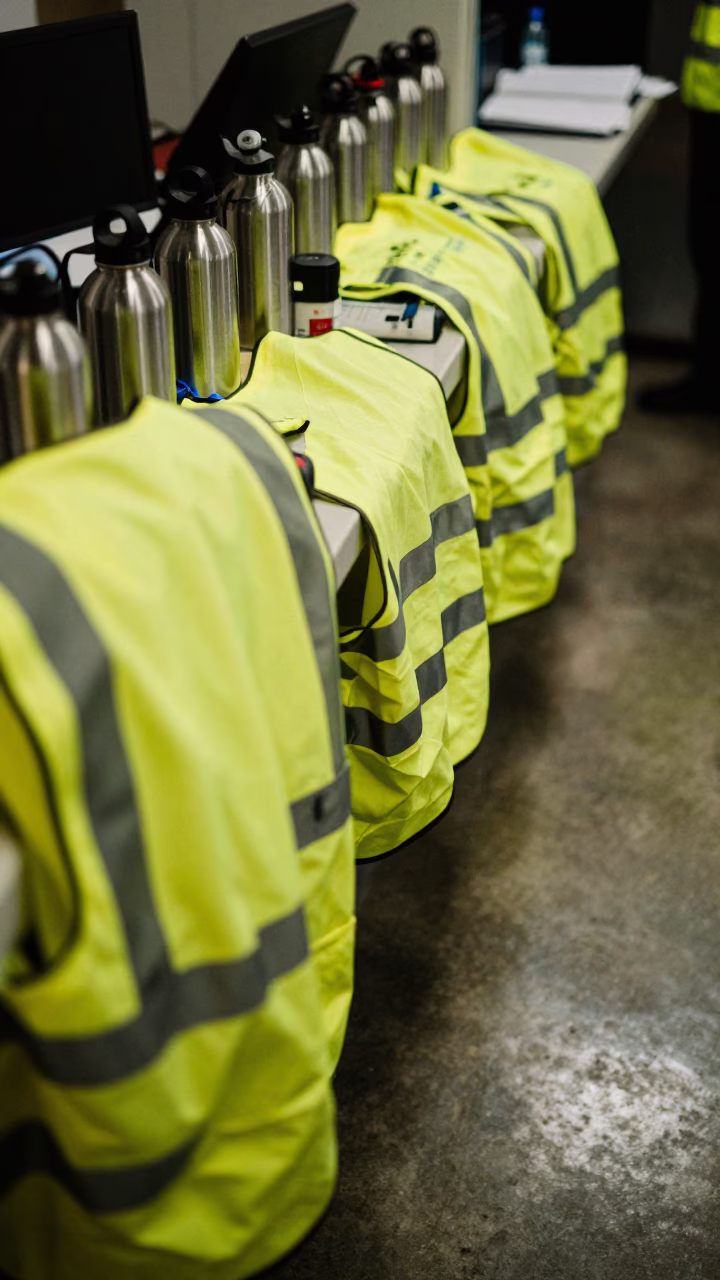 Night Shift Safety Gear in Dispatch Office in inside a dispatch office above the dock near Nice