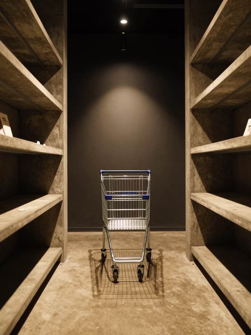 Night Shopping Cart in Jinan Retail Aisle in inside a bright retail aisle in Jinan