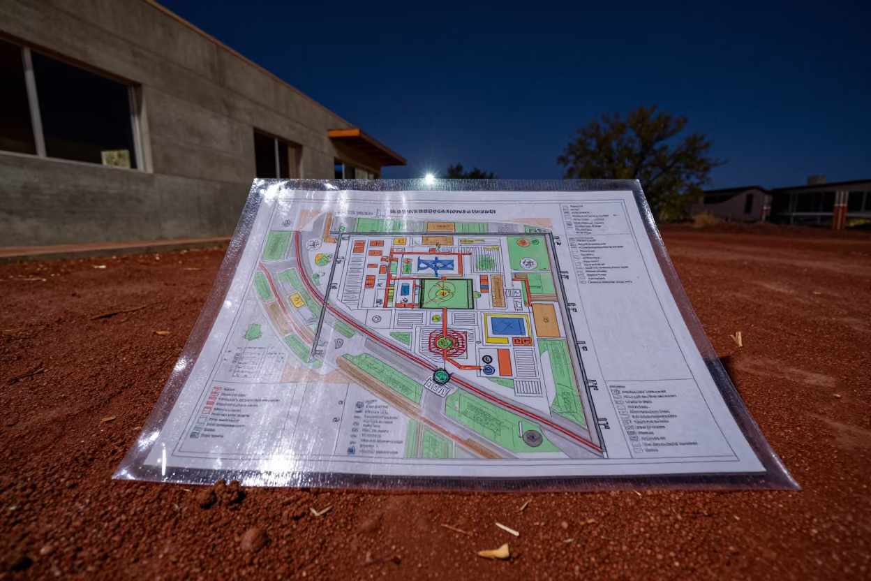 Night Site Map Sleeve Arizona Construction in beside a framed building shell in Arizona