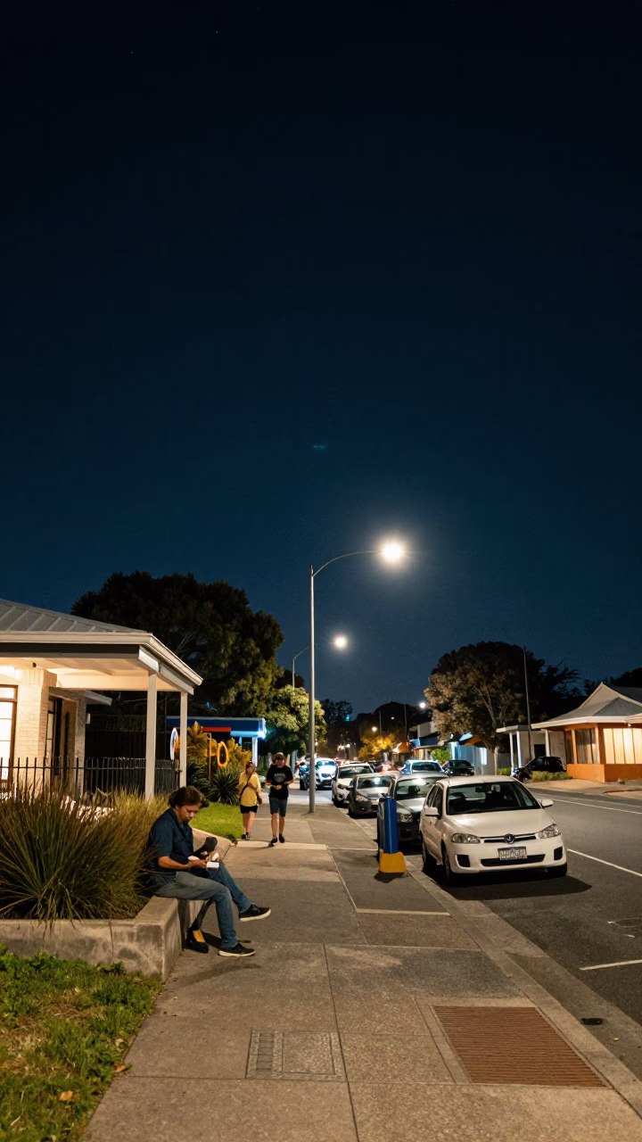 Night Sky Above Perth Western Australia Street Scene with Vintage Elements in in Perth, Western Australia, Australia