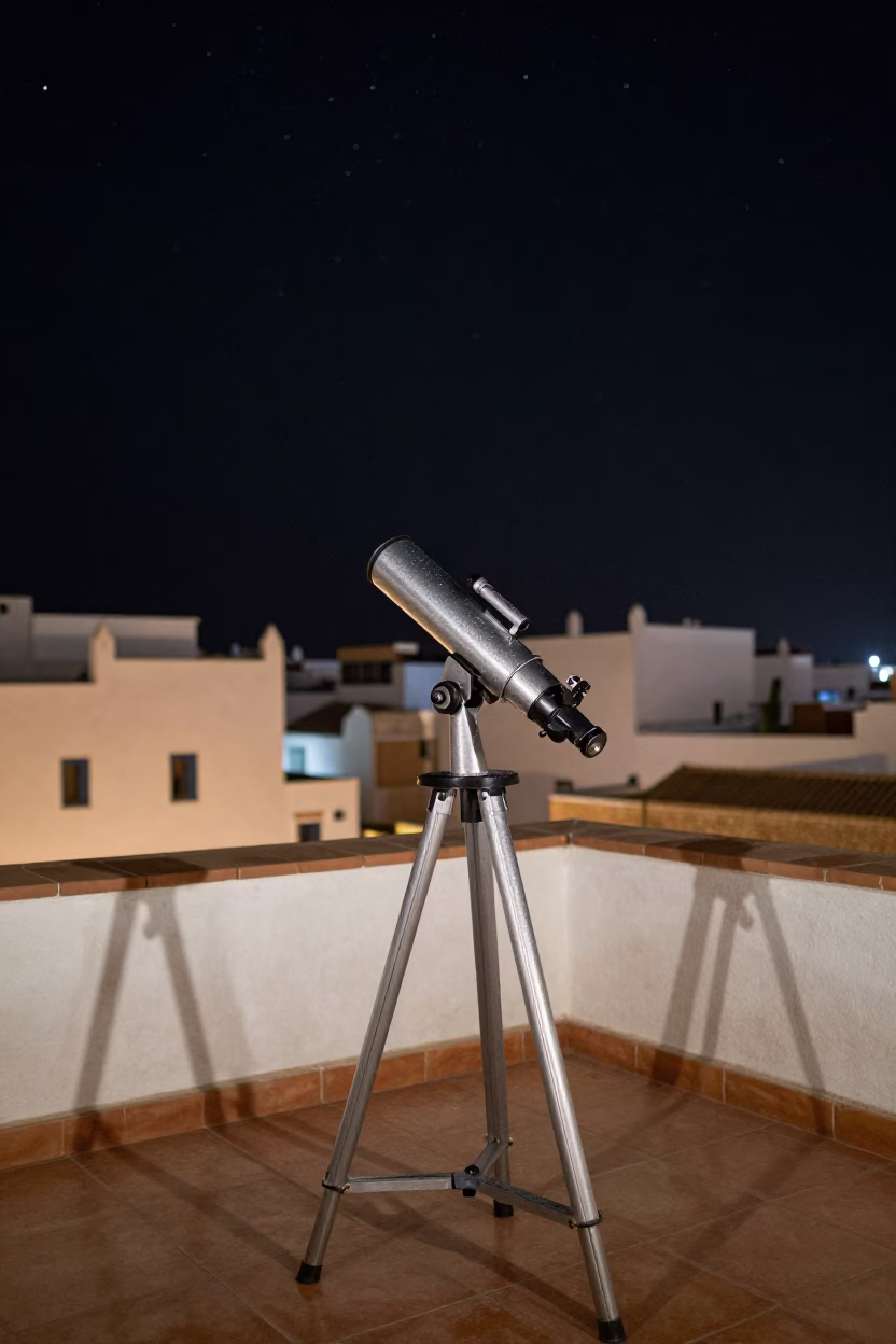Night Sky Observing on Essaouira Terrace with Telescope Mount in in Essaouira, Morocco