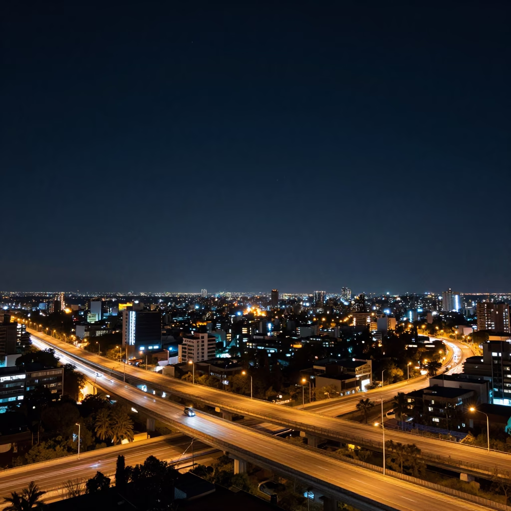 Night Sky Over Guadalajara Mexico Highway Flyover Stack Lighting Urban Horizon in in Guadalajara, Mexico