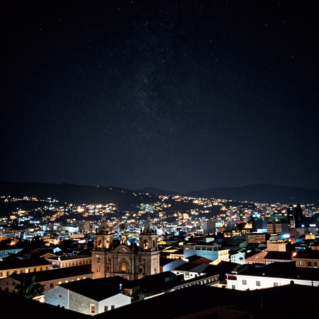 Night Sky Over Quito Ecuador Andean Architecture Under Deep Darkness in in Quito, Ecuador