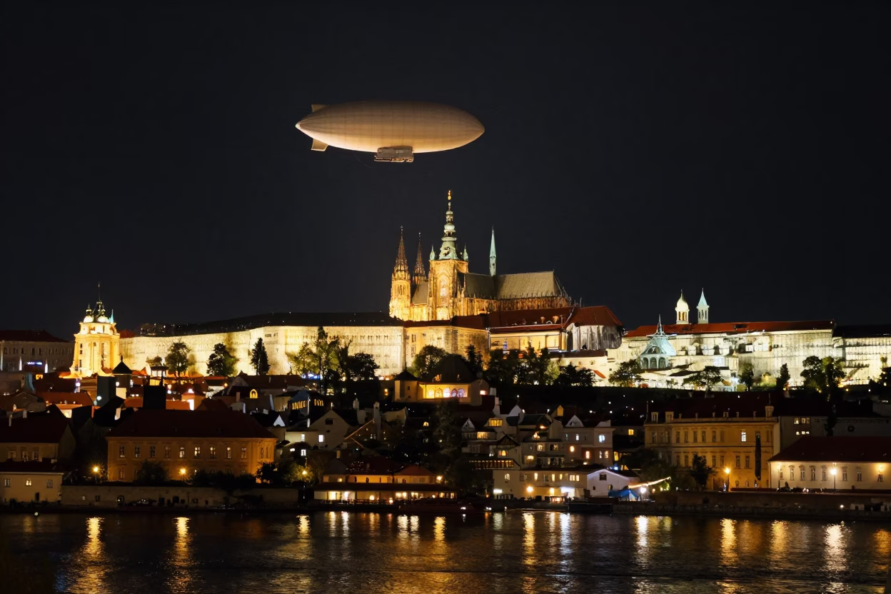 Night Skyline in Prague at The Deepest Night Sky Light in in Prague, Czech Republic