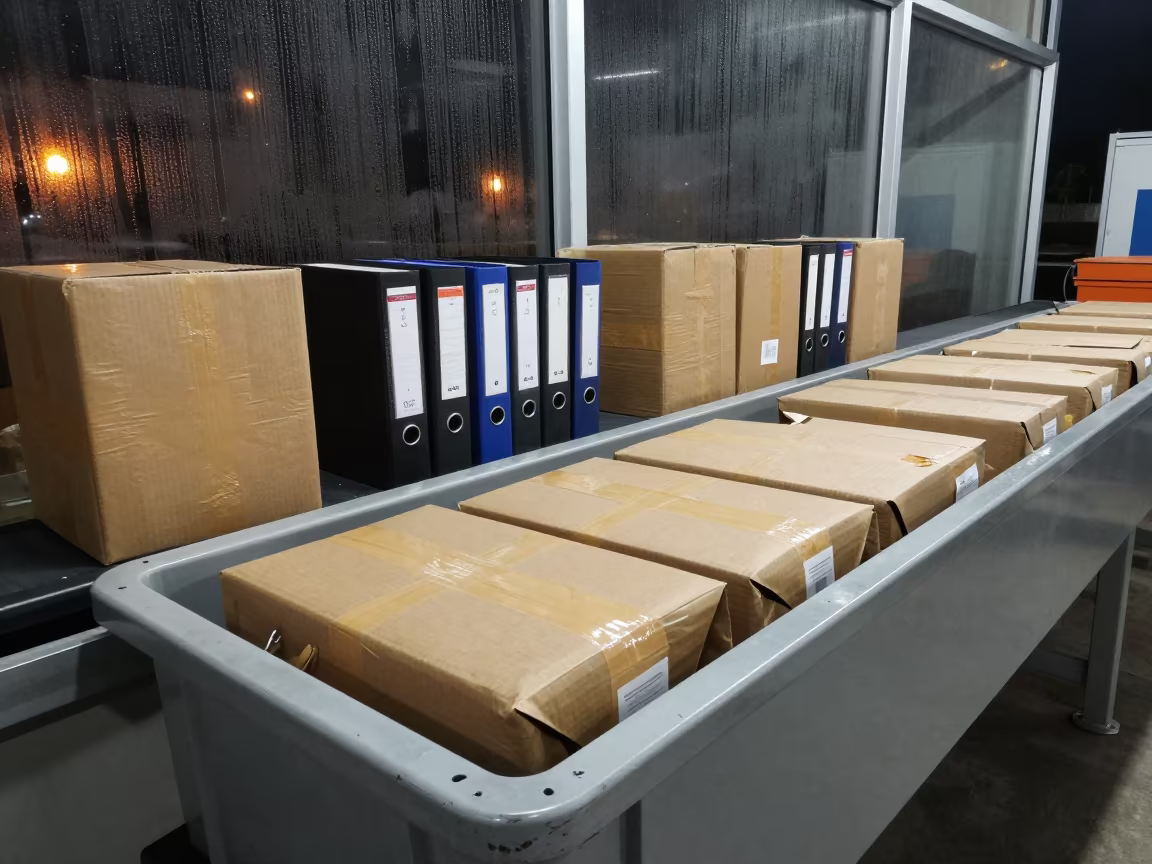 Night sorting belt parcel pouch Managua logistics in at a parcel sorting belt in Managua