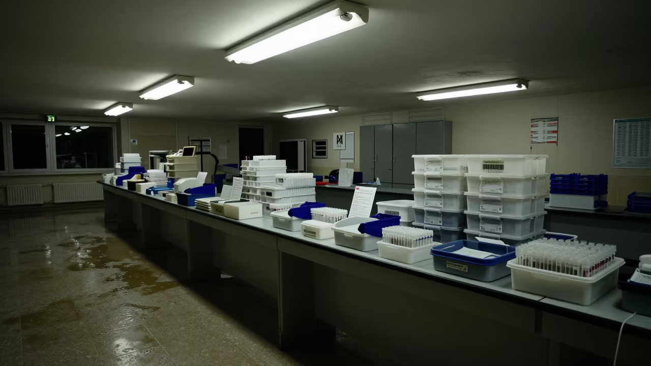 Night Specimen Intake Desk in Algiers Hospital in inside a hospital corridor in Algiers