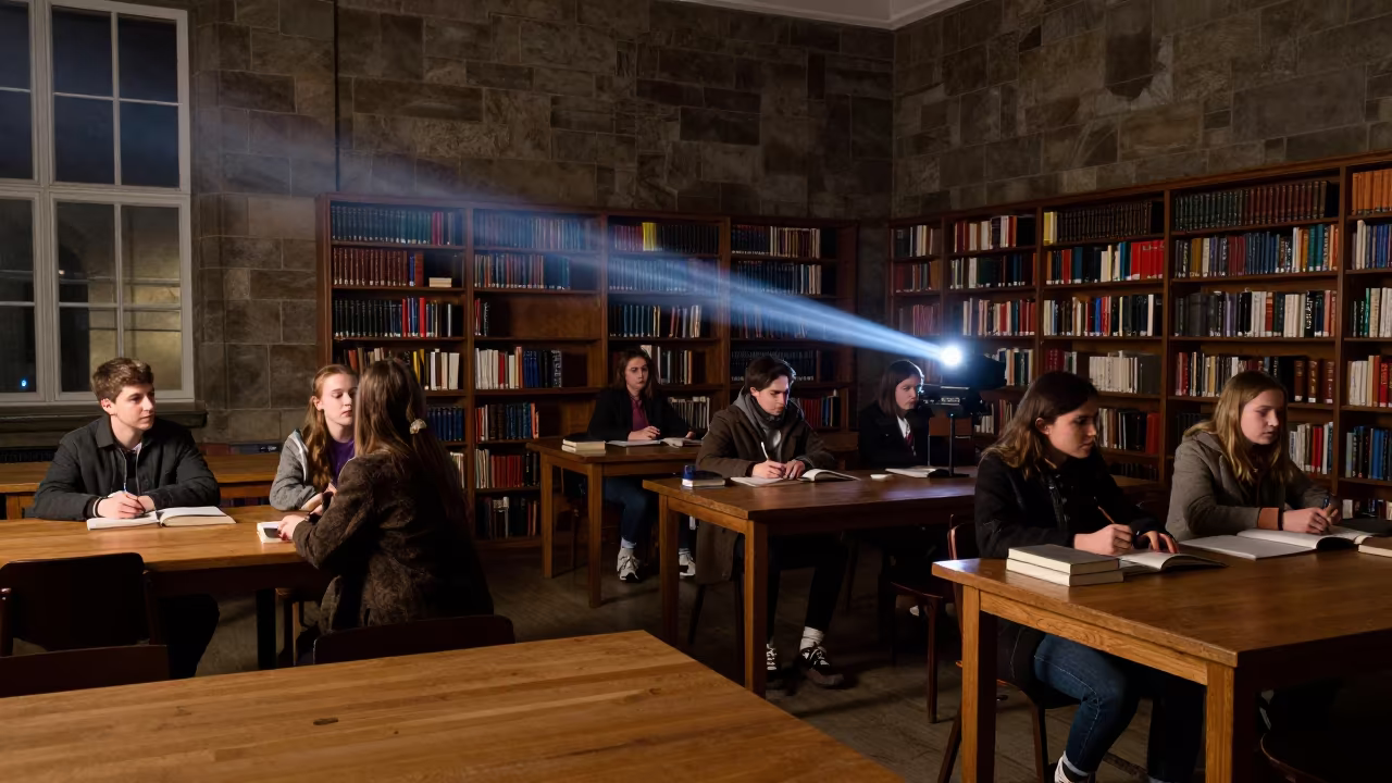 Night Speech Rehearsal in Nottingham Library in inside a campus library reading room in Nottingham