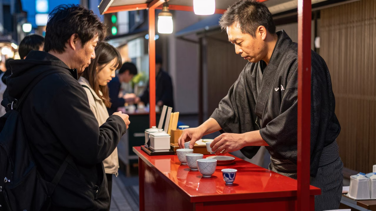 Night Stall after dark in Kyoto in in Kyoto, Japan