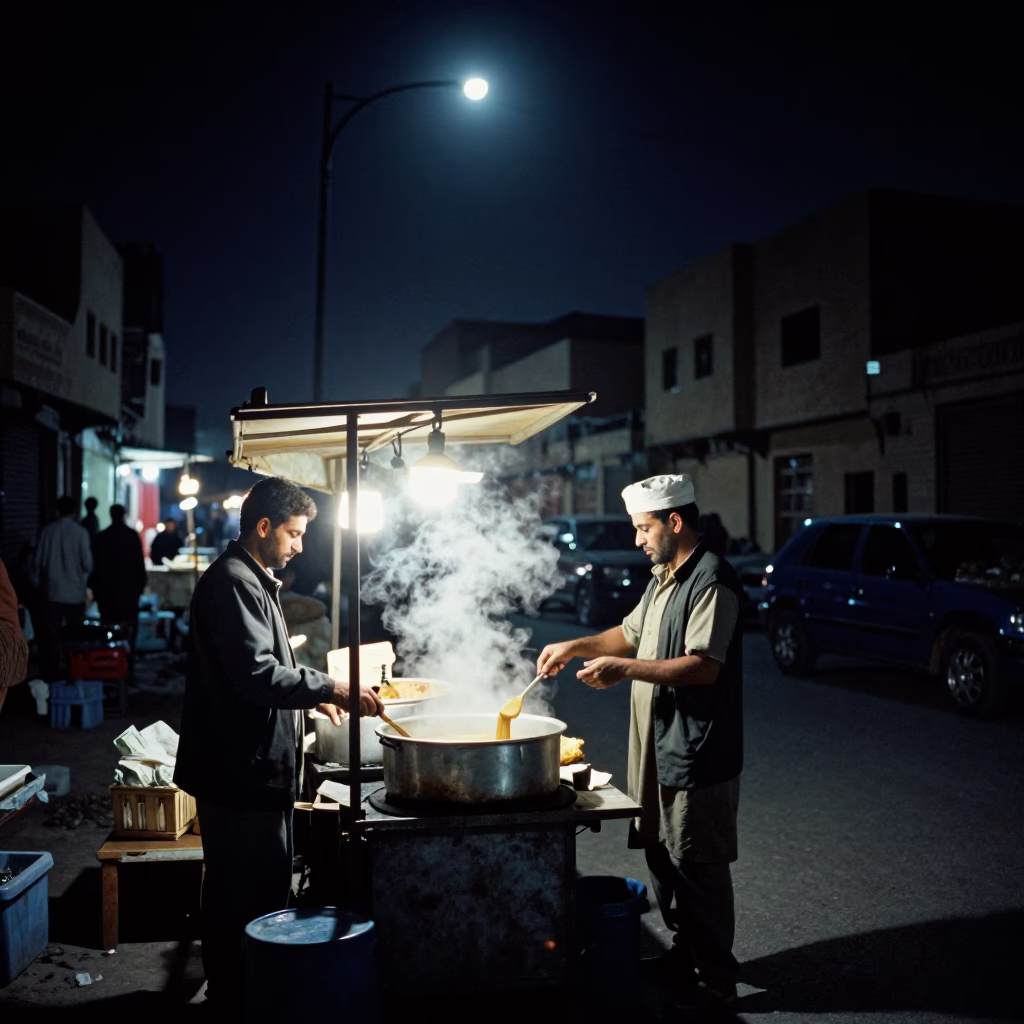 Night Stall in Cairo at The Deepest Night Sky Light in in Cairo, Egypt