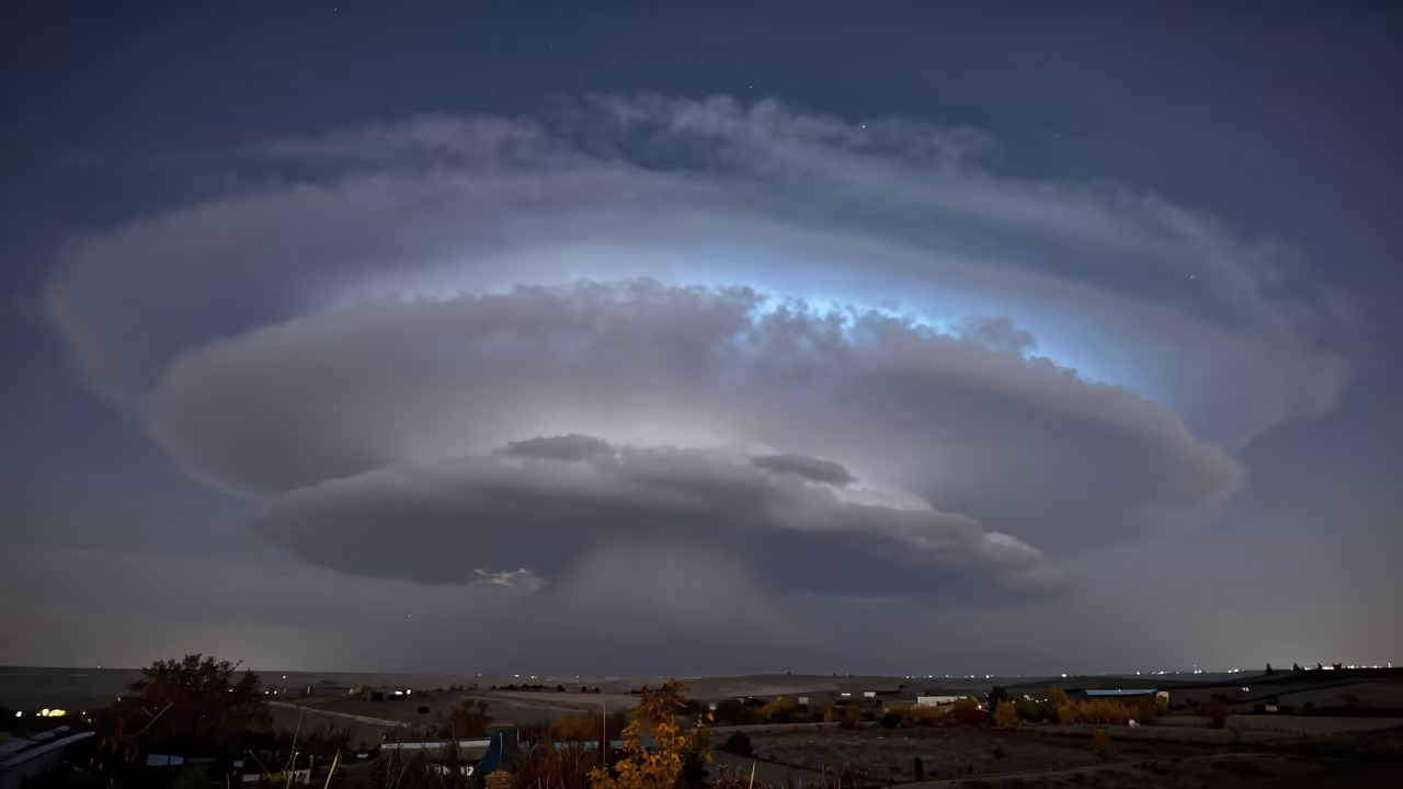 Night Storm Clouds Over Diyarbakir in beneath fast-moving cloud bands near Diyarbakir