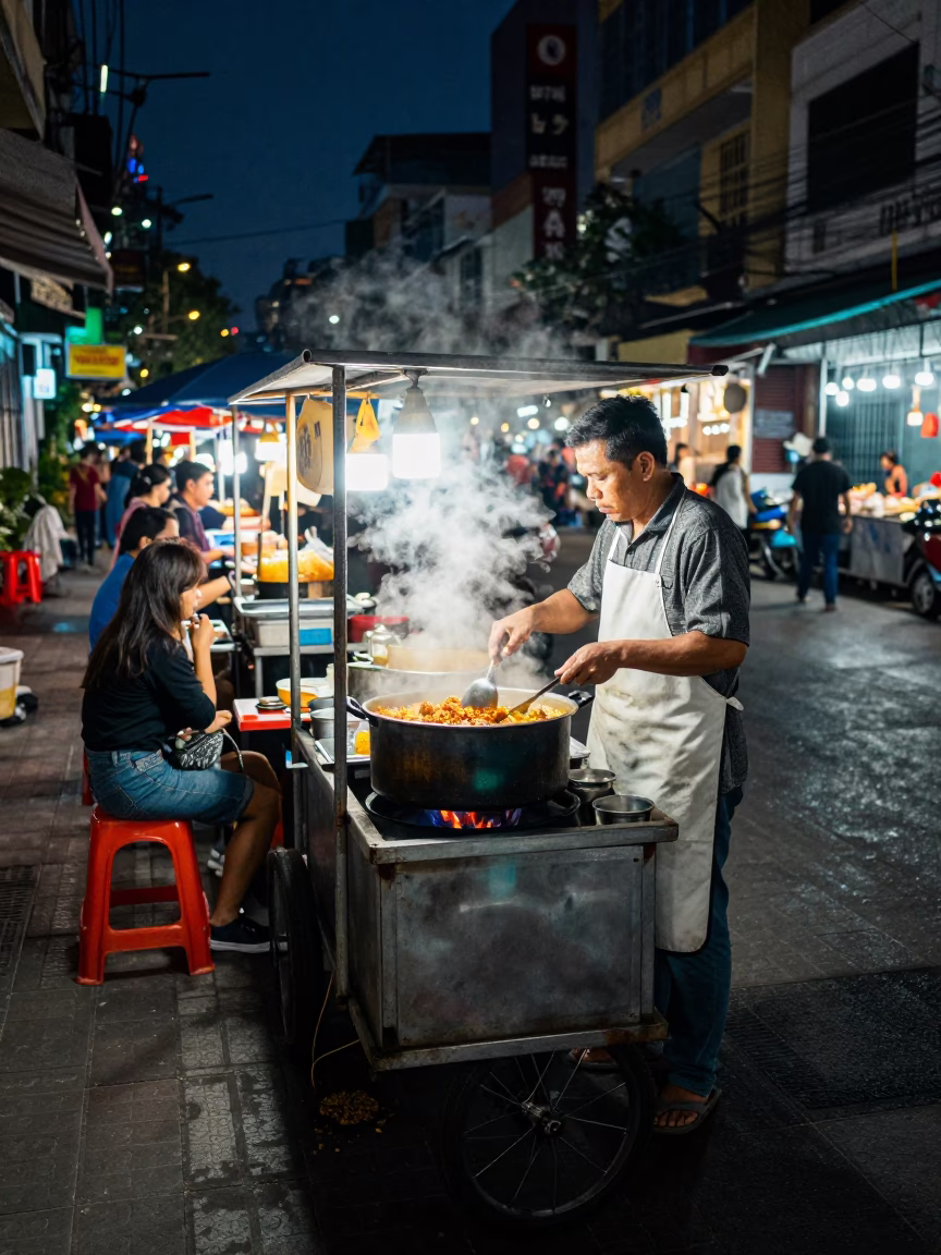 Night Street Food Vendor in Ho Chi Minh City Vietnam Midnight Scene in in Ho Chi Minh City, Vietnam