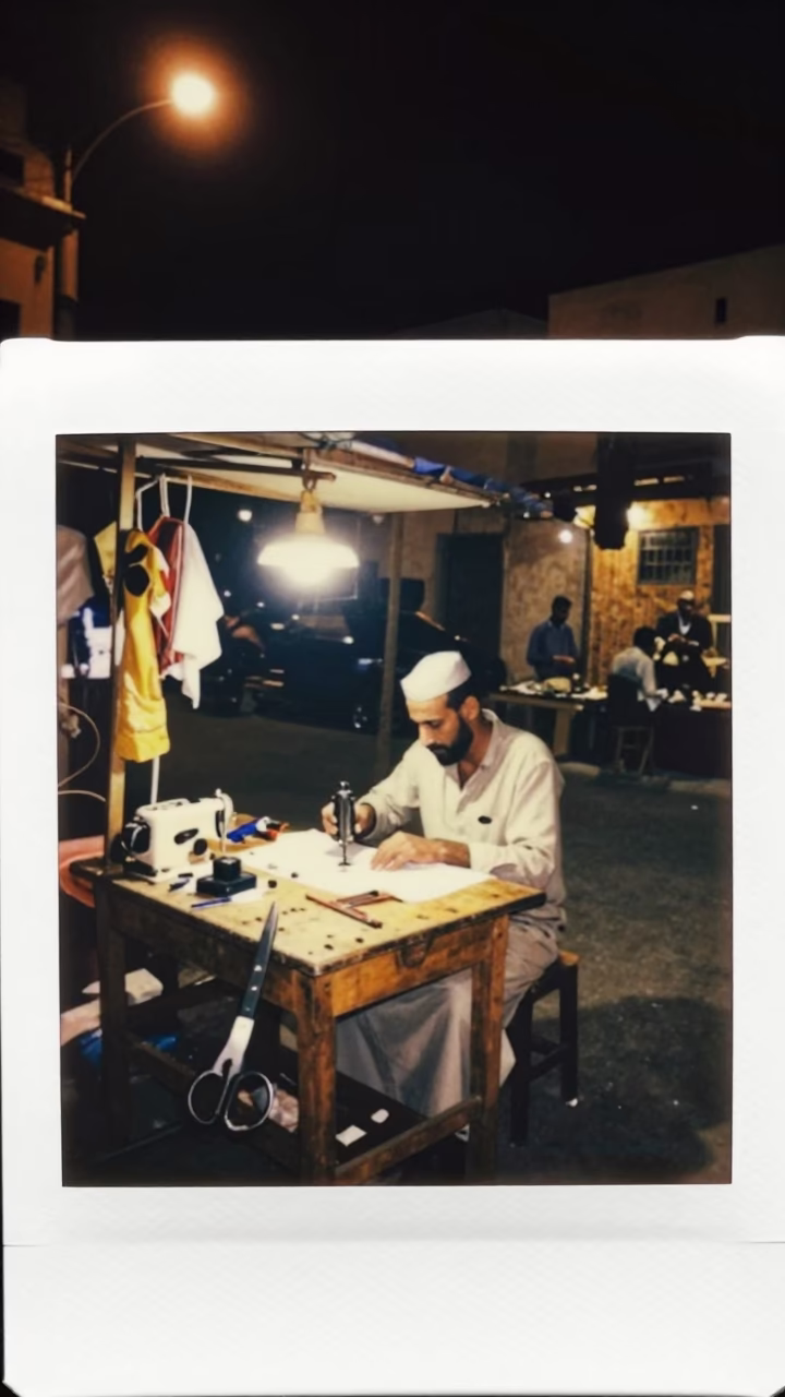 Night Street Scene in Luxor Egypt with Vintage Sewing Scissors on Workbench in in Luxor, Egypt