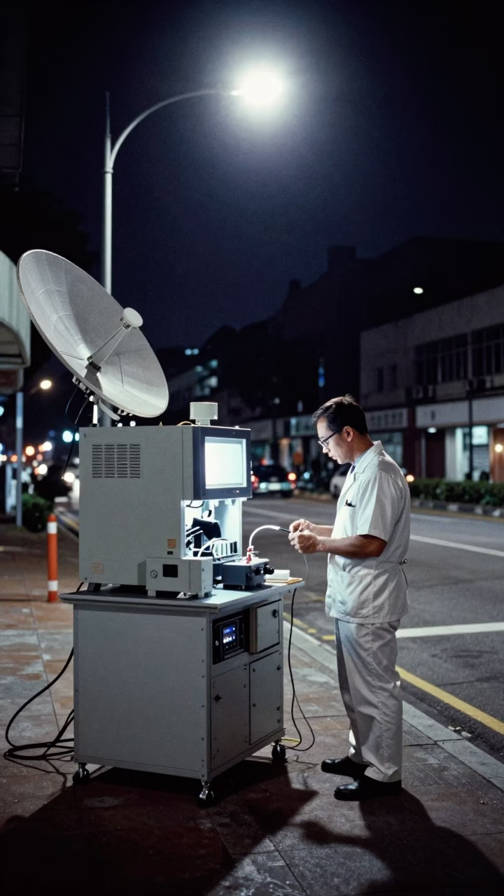 Night Street Scene in Singapore with Clean Room Technician and Paint Flecks in in Singapore, Singapore
