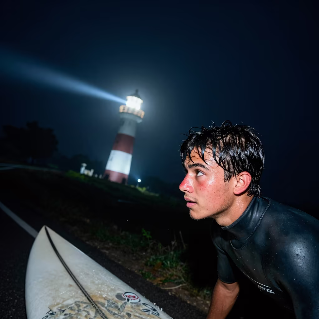 Night Surfer Portrait Near Mandi Bahauddin in at a roadside stop near Mandi Bahauddin