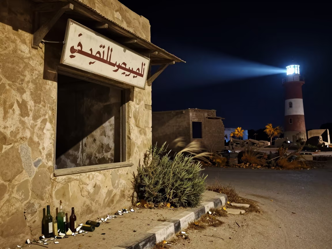 Night sweep over Egyptian ghost town storefront in in Egypt