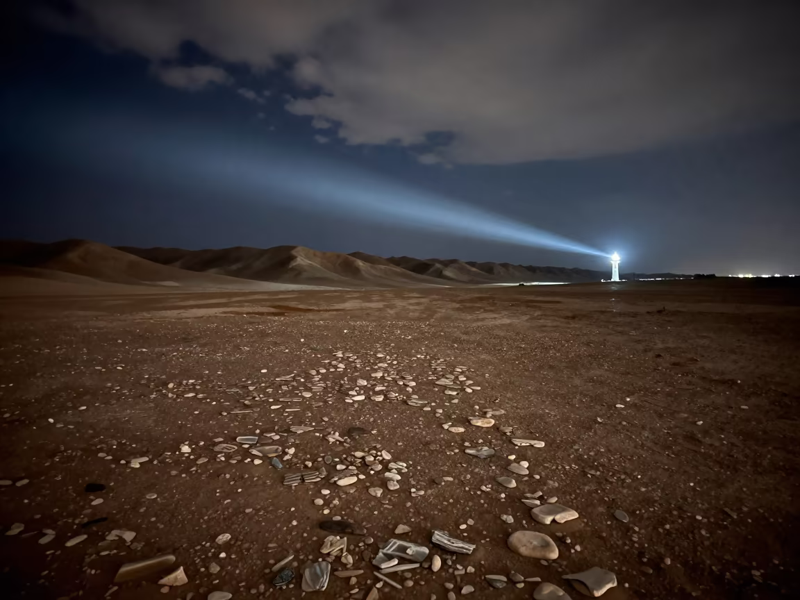 Night Sweep Over Iranian Desert Pavement in from a ridge above layered foothills in Iran