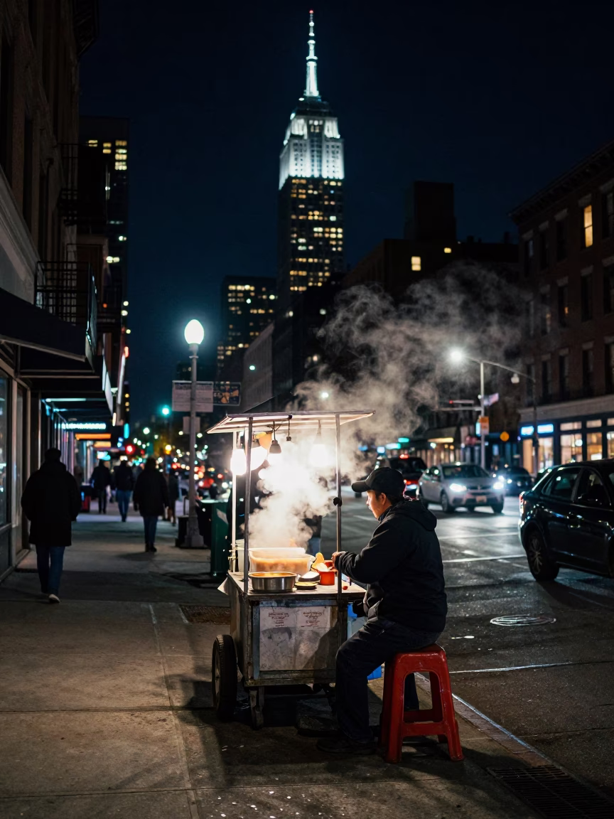 Night Time in New York at The Deepest Night Sky Light in in New York, New York, United States
