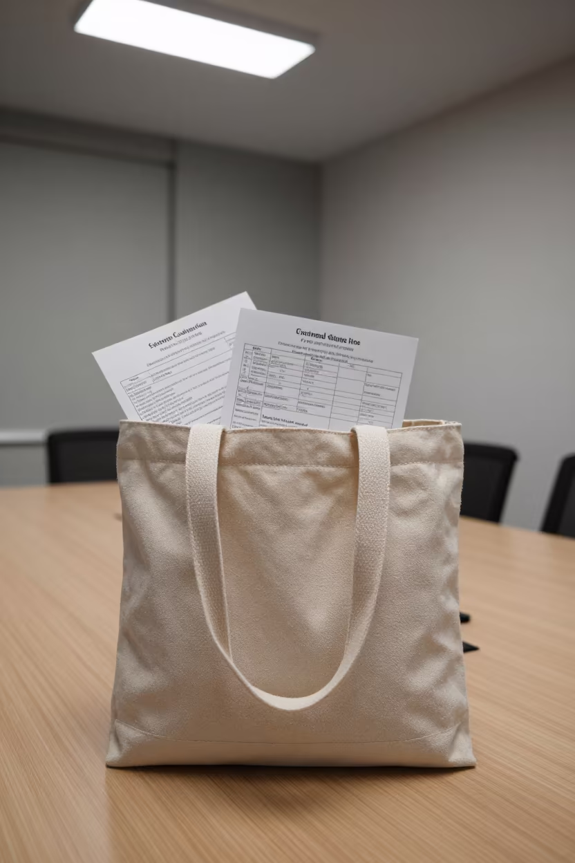Night Tote with Compliance Papers in Elblag Office in inside a conference room near Elbląg