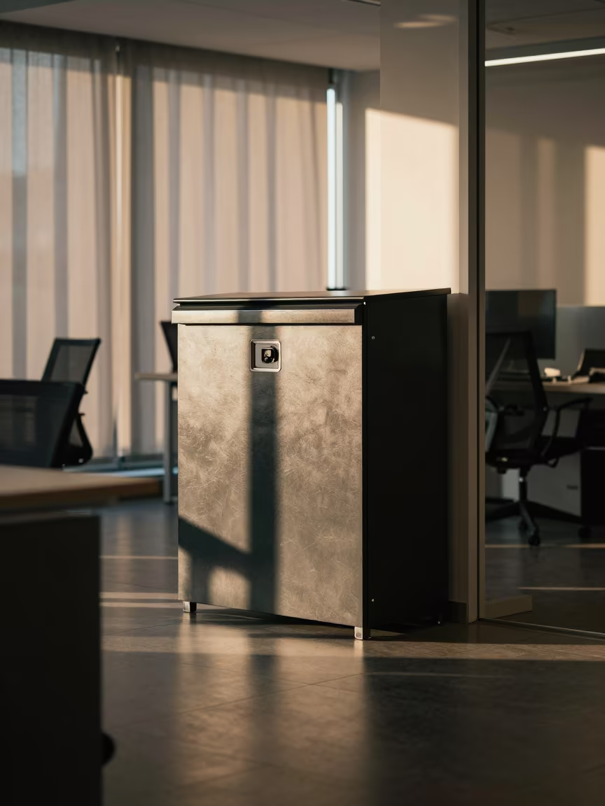 Night Vendor Lockbox in Turin Office Morning Light in inside an open-plan office bay near Turin