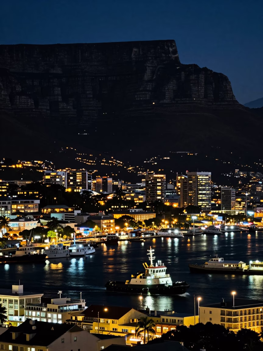 Night View in Cape Town at Deep In The Night Light in in Cape Town, South Africa