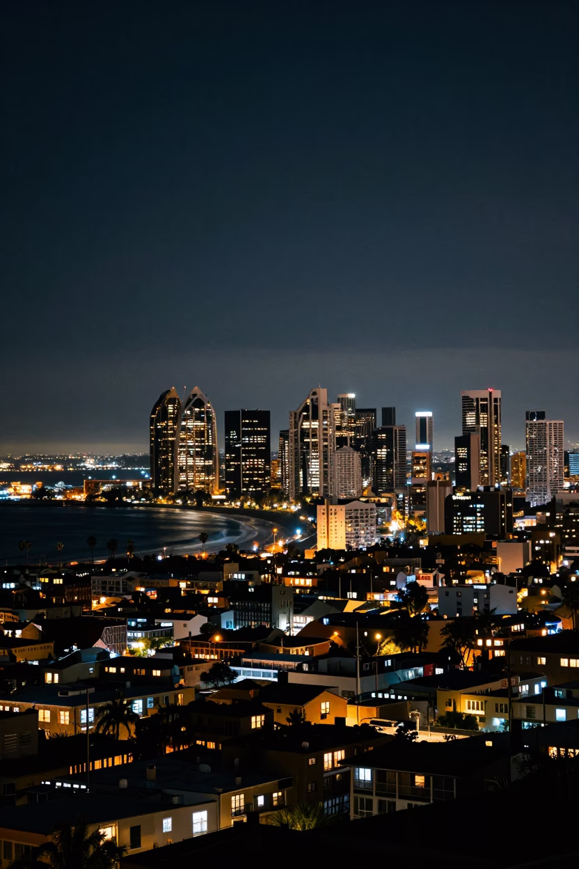 Night View in San Diego at The Deepest Night Sky Light in in San Diego, California, United States