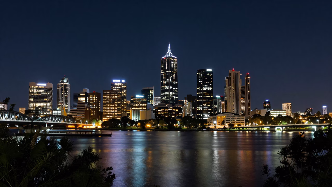 Night View of Perth Skyline and Swan River from Kings Park Promenade in in Perth, Western Australia, Australia