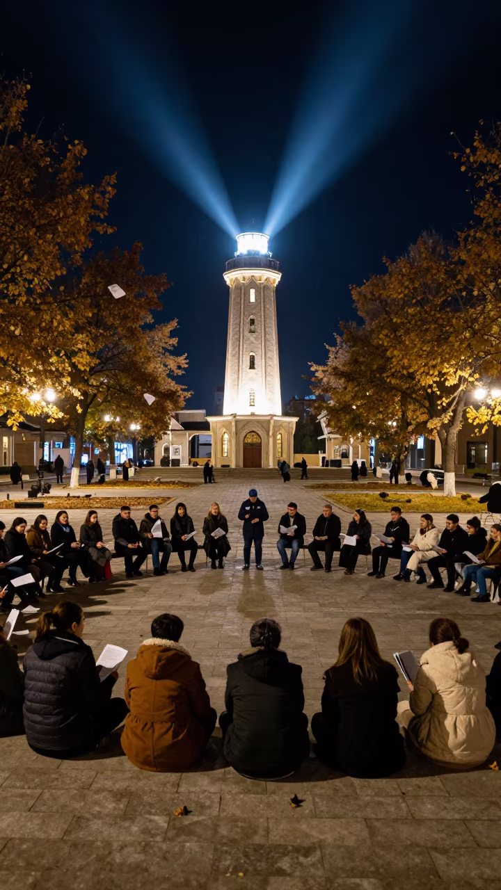 Night Vigil Circle in Bishkek Cathedral Courtyard in in a public square near Bishkek