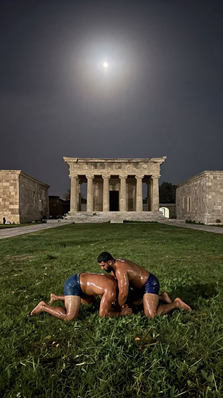 Night Wrestling in Santos Temple Courtyard in in a temple courtyard in Santos