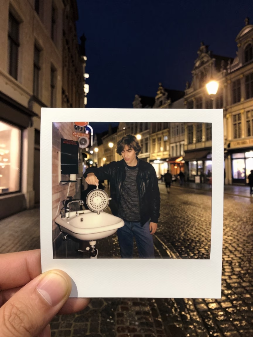 Nightlife in Brussels Belgium Under Deep Night Sky with Sink Strainer and Comb in in Brussels, Belgium