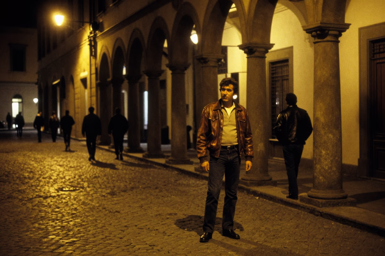 Nightlife in Florence Italy Vintage 1980s Street Scene with Whisky and Cigar in in Florence, Italy