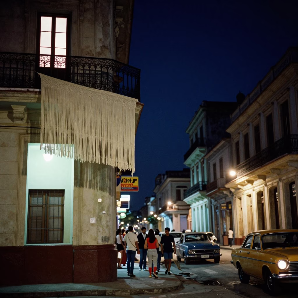 Nightlife in Havana Cuba Street Scene with Window Light and Local Atmosphere in in Havana, Cuba