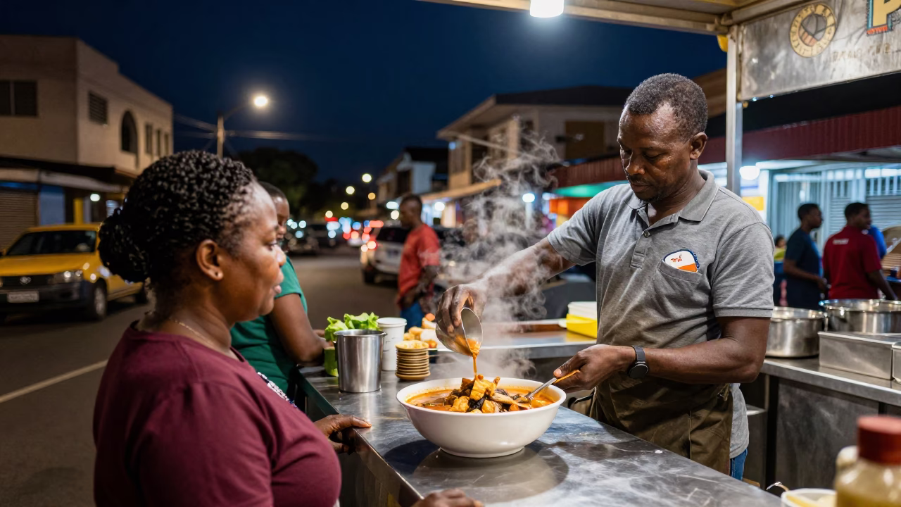 Nightlife in Johannesburg South Africa under deep sky street scene in in Johannesburg, South Africa
