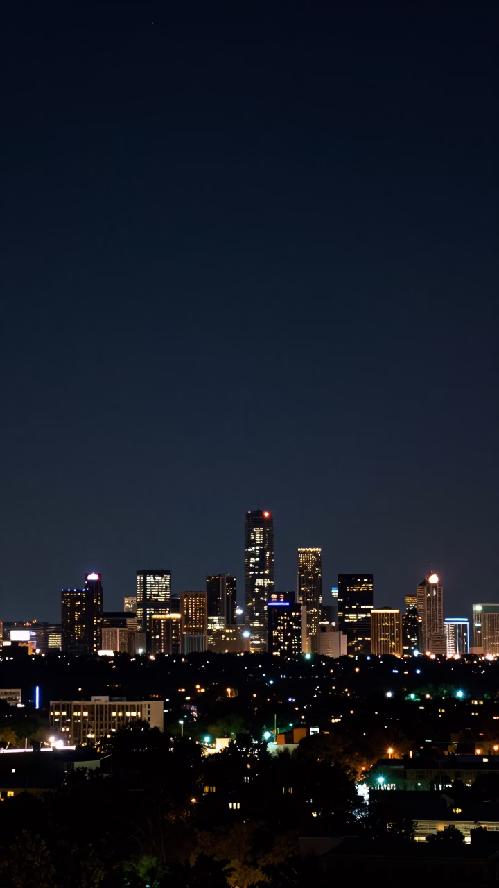 Nighttime Austin Texas Horizon View with Distant City Lights and Urban Skyline in in Austin, Texas, United States