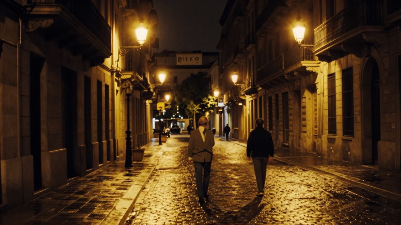 Nighttime Barcelona Street Scene with Heirloom Key and Urban Details in in Barcelona, Spain
