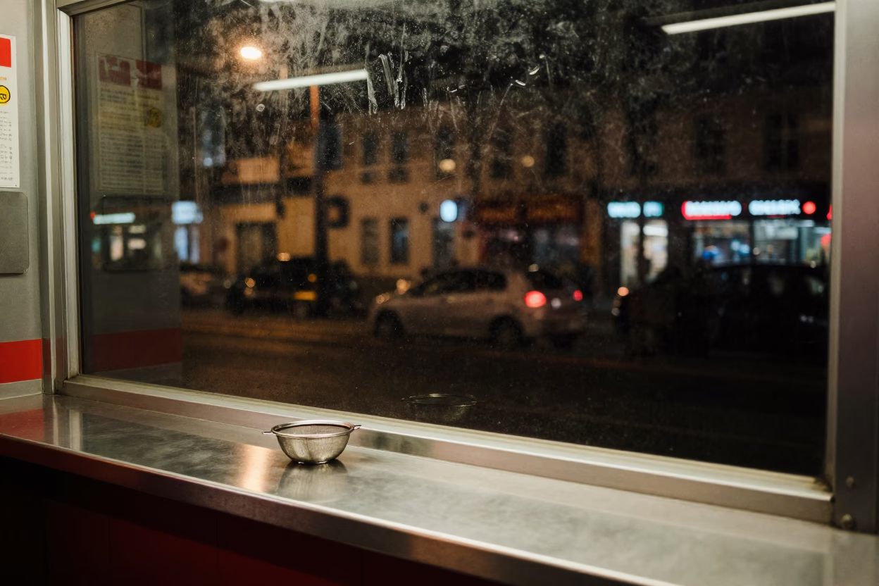 Nighttime Berlin Street Scene with Diner Interior View and Urban Reflections in in Berlin, Germany