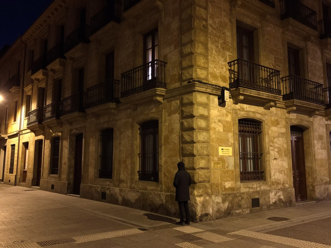 Nighttime Bilbao Street Scene with Key Blank and Vintage Architecture in in Bilbao, Spain