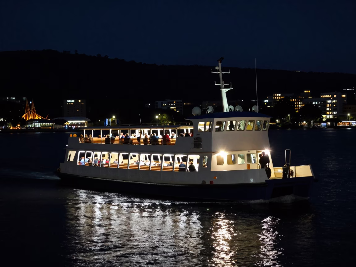 Nighttime Chain Ferry Crossing the Derwent River in Hobart Tasmania Australia in in Hobart, Tasmania, Australia