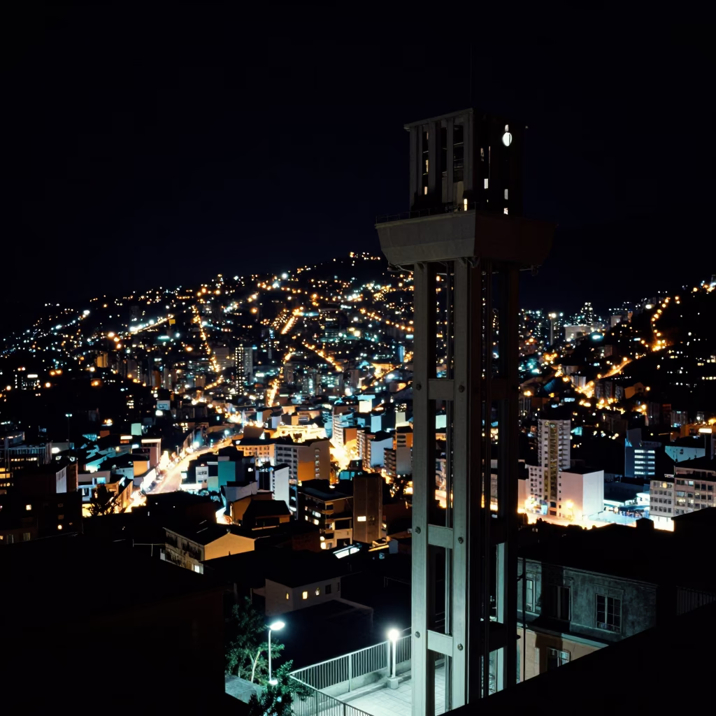 Nighttime Cityscape in La Paz at Deep In The Night Light in in La Paz, Bolivia
