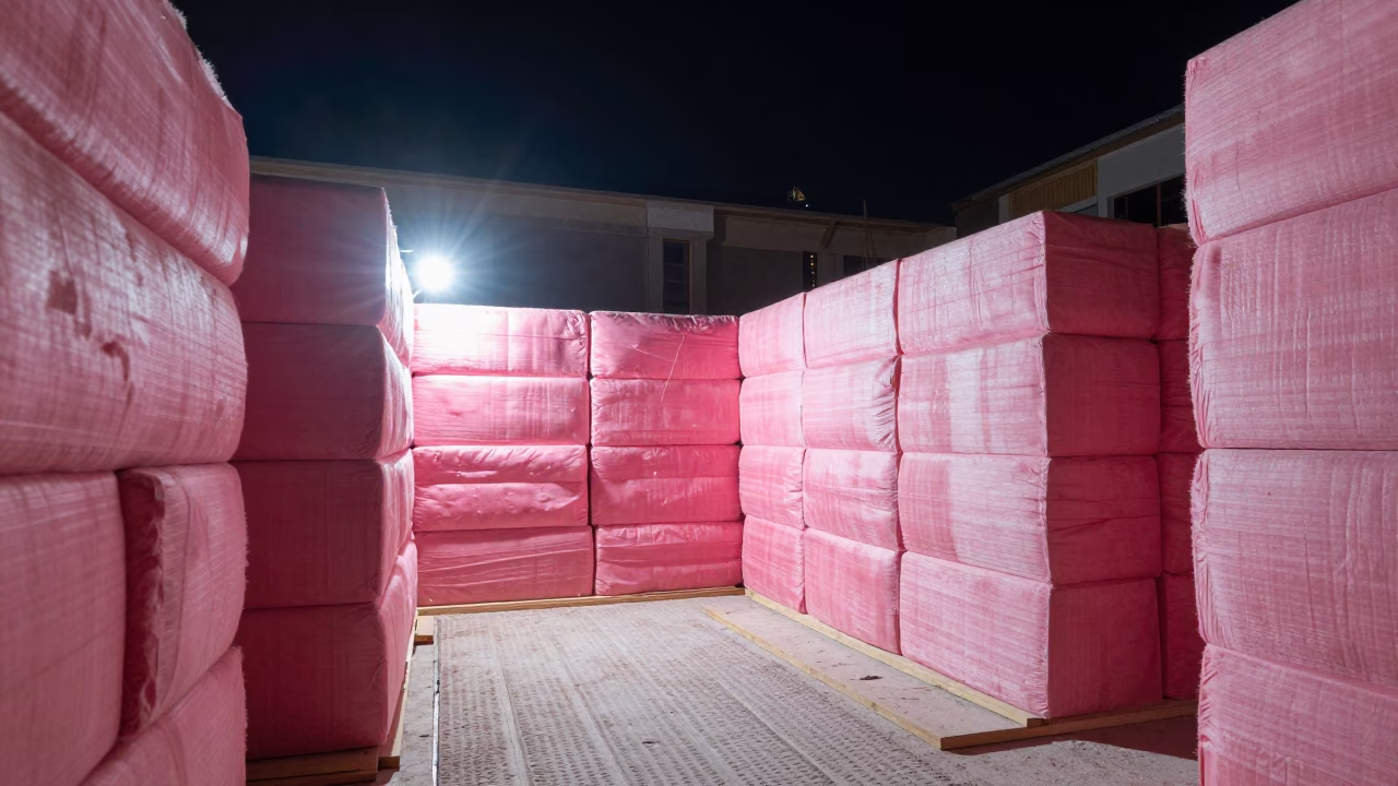 Nighttime Commercial Interior Construction Site in Krakow Poland with Insulation and Lint Details in in Krakow, Poland