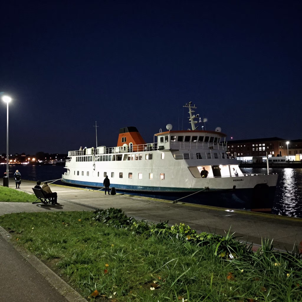 Nighttime Ferry Dock Scene in Bristol UK with Ivy and Wet Mud in in Bristol, United Kingdom