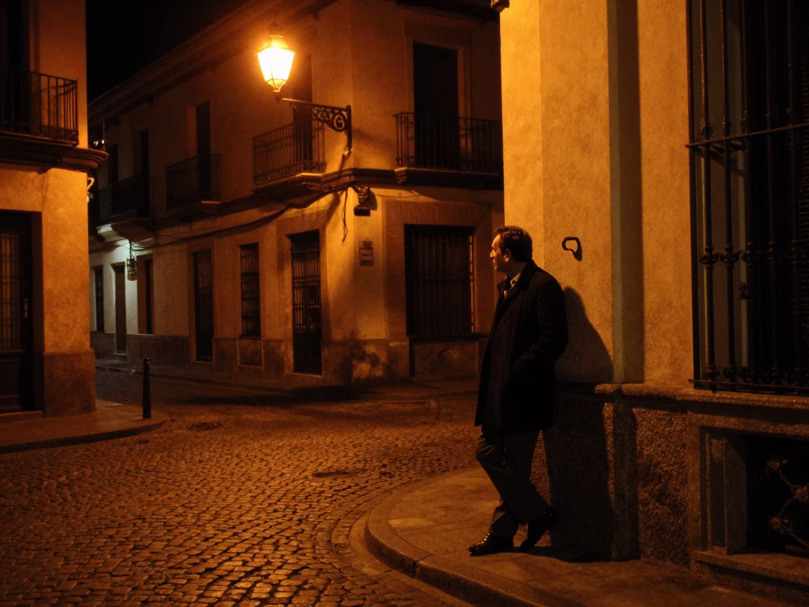 Nighttime Granada Spain Street Scene with Condensation on Handle and Local Life in in Granada, Spain