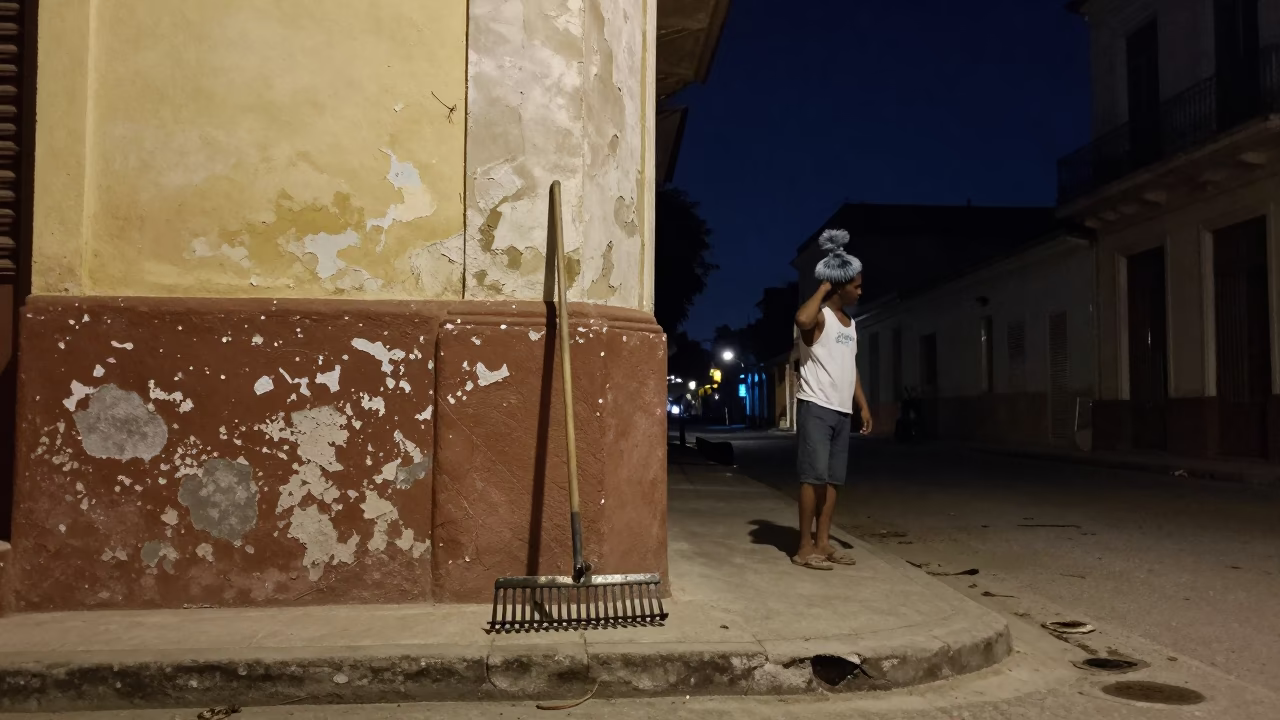 Nighttime Havana Street Corner with Rake Head and Grease Sheen in in Havana, Cuba