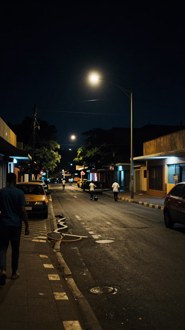 Nighttime Johannesburg Street Scene with Key Blank and Shirt Hanger in Urban Setting in in Johannesburg, South Africa