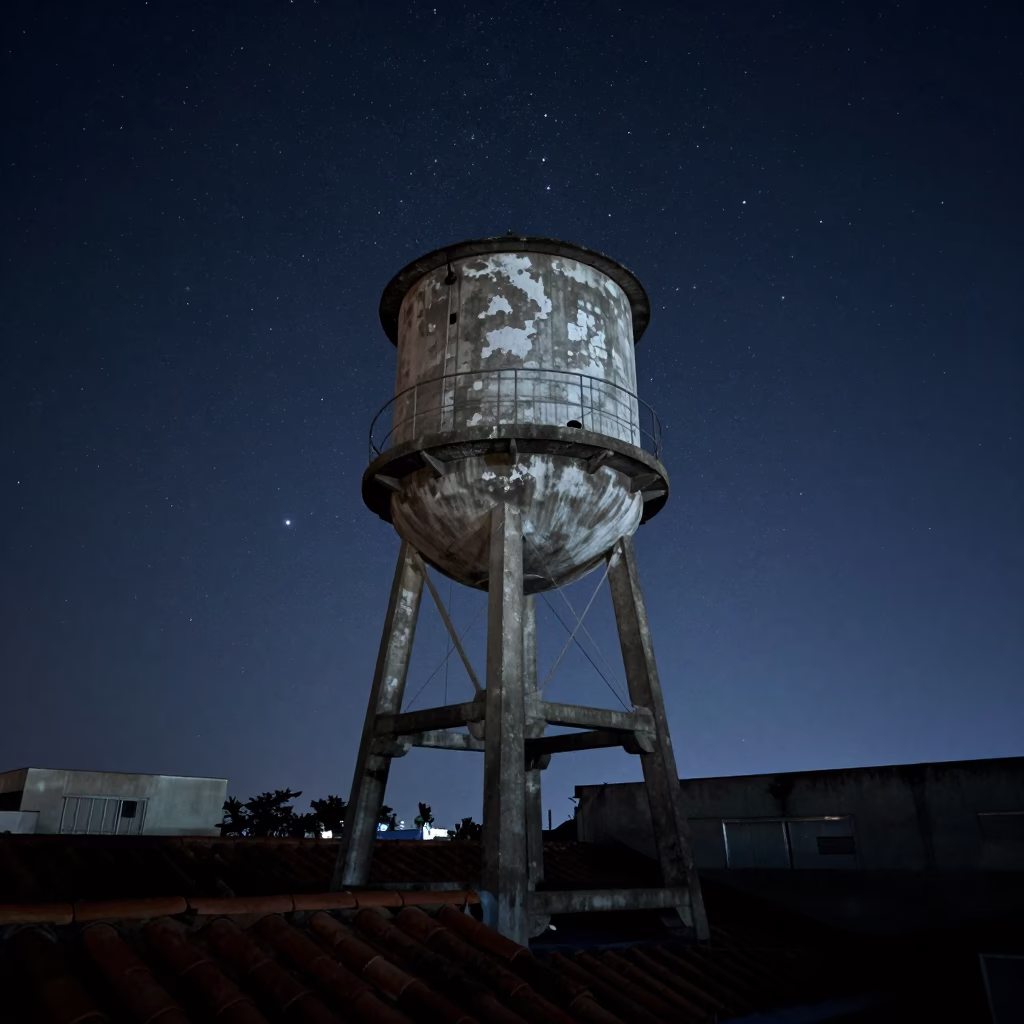 Nighttime Lima Peru Rooftop Water Tower Under Deep Starry Sky in in Lima, Peru