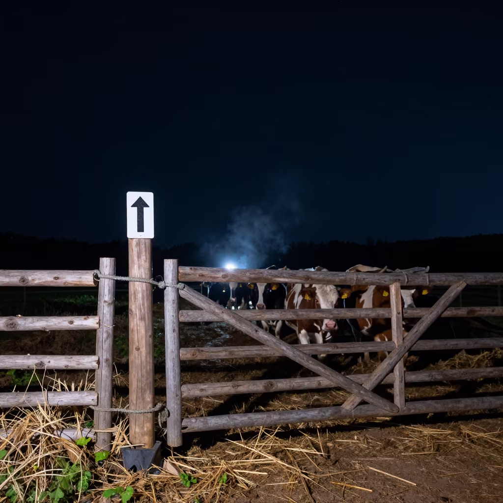 Nighttime Livestock Scale Amid Anhui Barn Dust in beside a pasture gate in Anhui