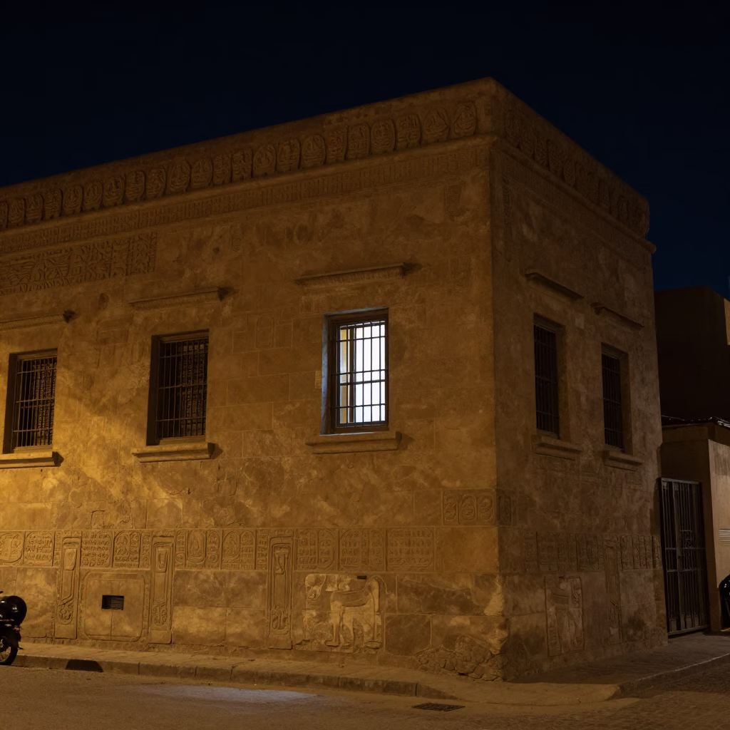 Nighttime Luxor Street Scene with Window Light and Steel Sill in Egypt in in Luxor, Egypt