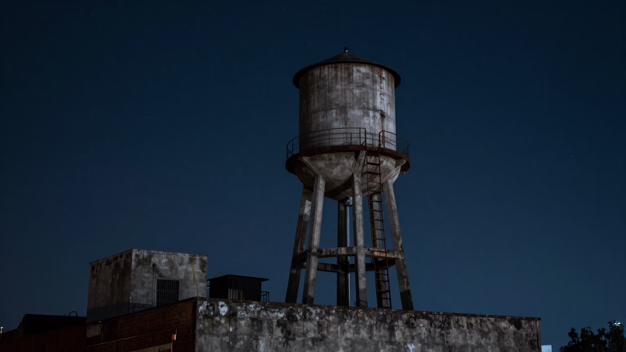 Nighttime Mexico City Rooftop Water Tower Under Deep Starry Sky in in Mexico City, Mexico